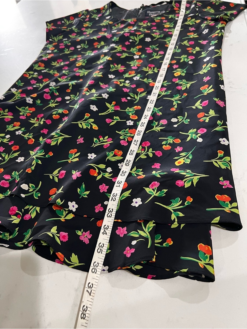 Black Floral Short Sleeve Swing Dress - Bright Pink, Red & Green Print - Picture 6 of 9
